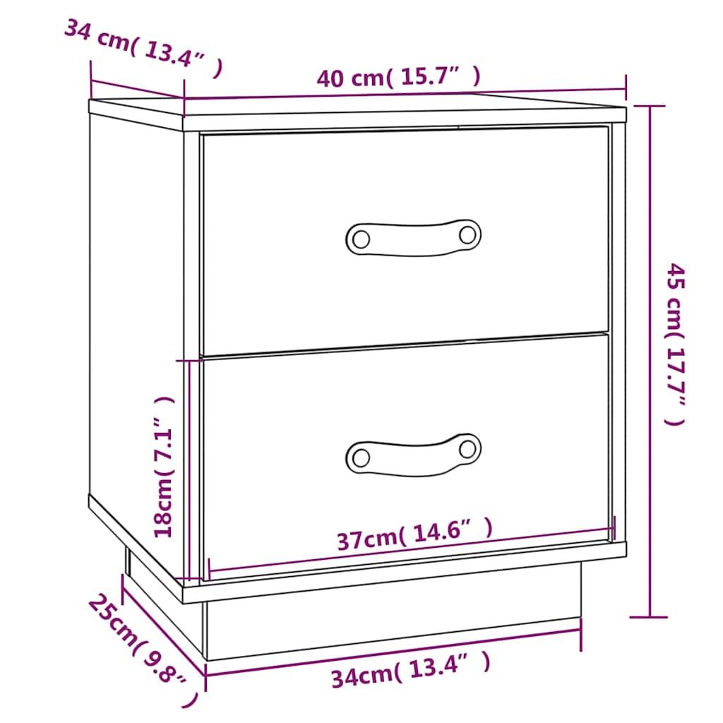 sengeborde 2 stk. 40x34x45 cm massivt fyrretræ sort