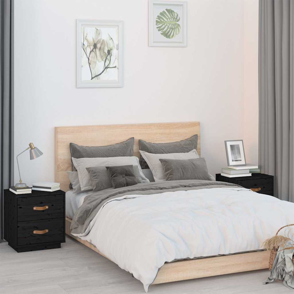 sengeborde 2 stk. 40x34x45 cm massivt fyrretræ sort