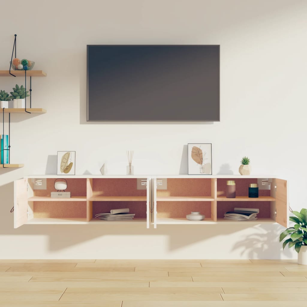 vægskabe 2 stk. 80x30x30 cm massivt fyrretræ hvid