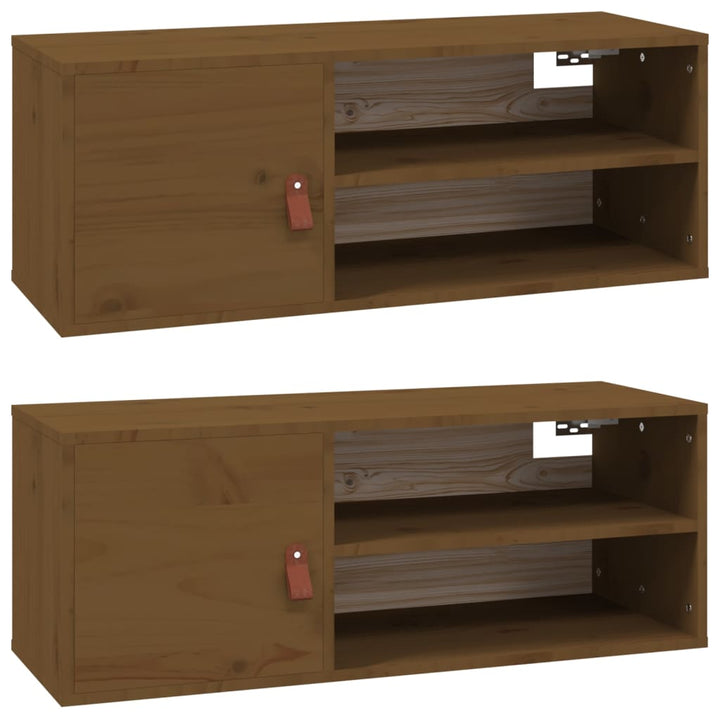 vægskabe 2 stk. 80x30x30 cm massivt fyrretræ gyldenbrun