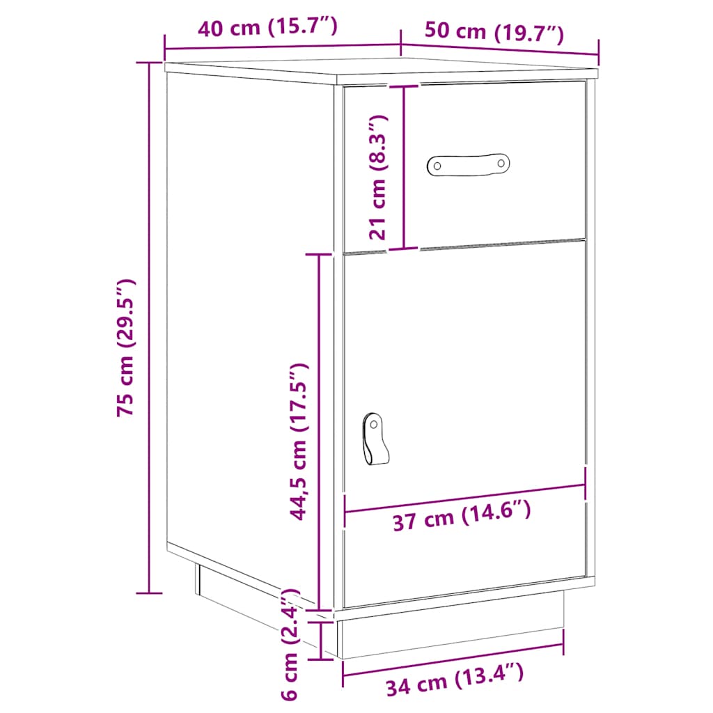 skrivebordsskab 40x50x75 cm massivt fyrretræ hvid