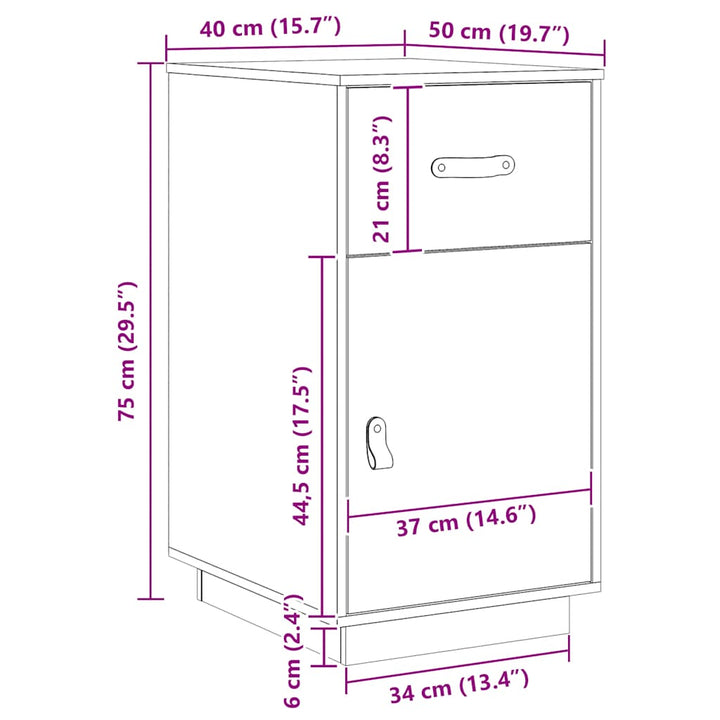 skrivebordsskab 40x50x75 cm massivt fyrretræ hvid