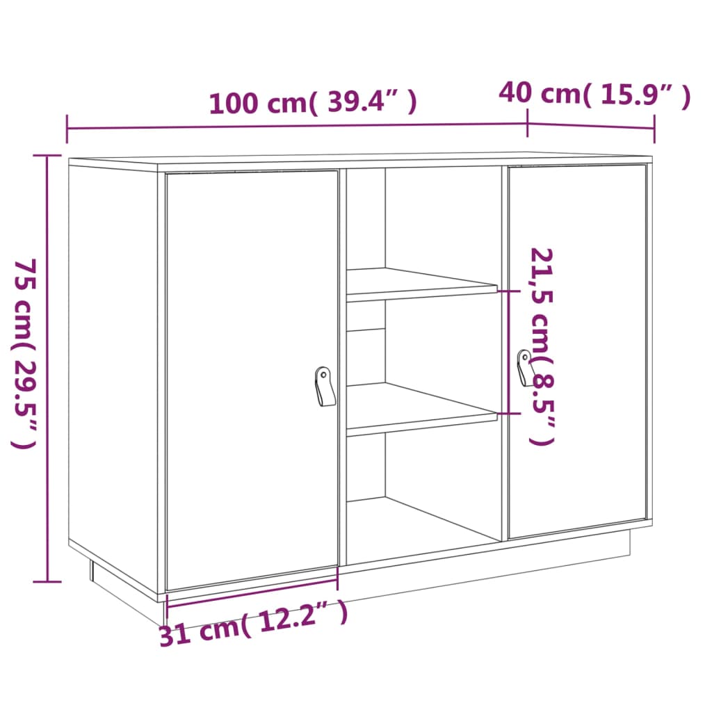 skænk 100x40x75 cm massivt fyrretræ Grå