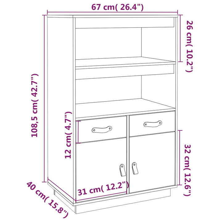 højskab 67x40x108,5 cm massivt fyrretræ grå