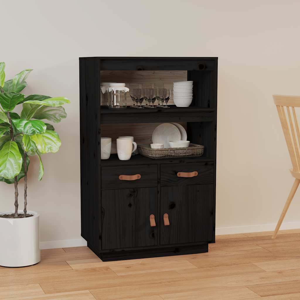højskab 67x40x108,5 cm massivt fyrretræ sort