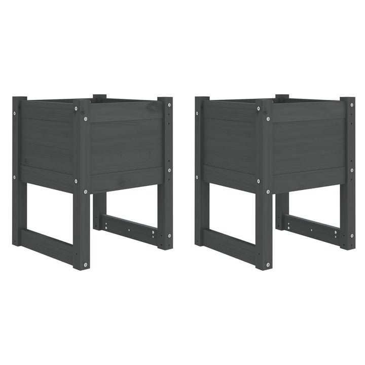 plantekasser 2 stk. 40x40x52,5 cm massivt fyrretræ grå