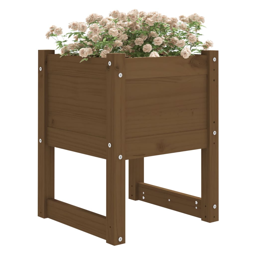 plantekasser 2 stk. 40x40x52,5 cm massivt fyrretræ gyldenbrun