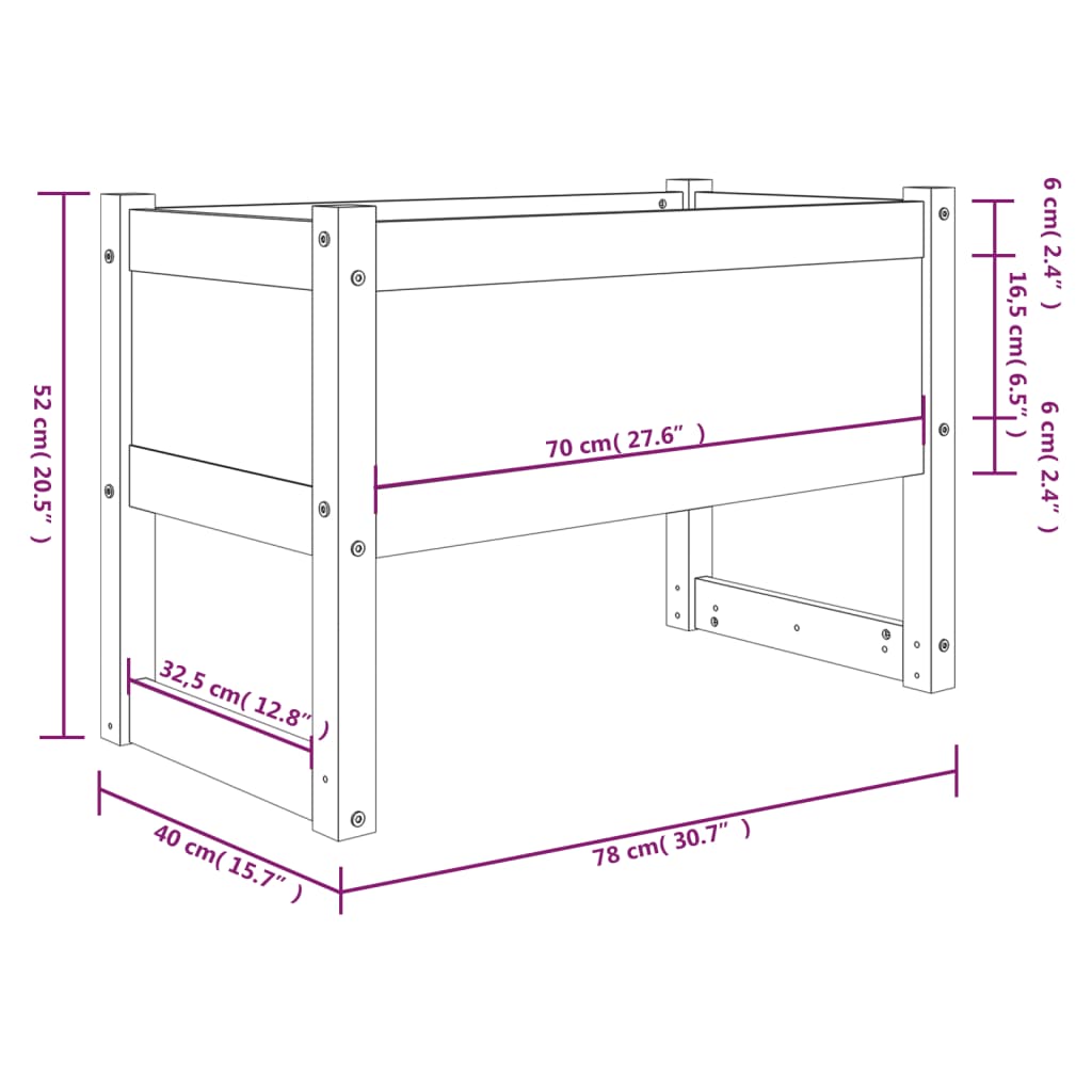 plantekasse 78x40x52 cm massivt fyrretræ