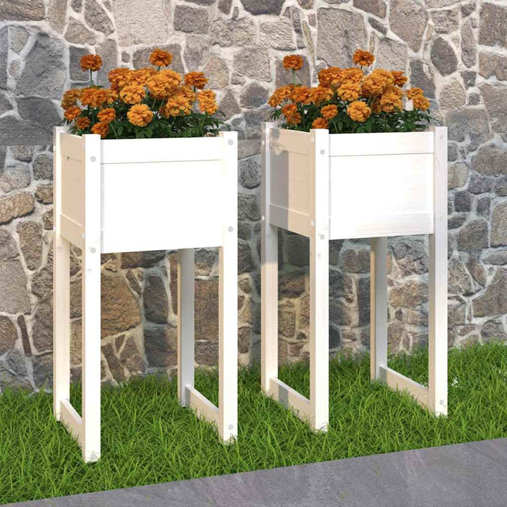 plantekasser 2 stk. 40x40x81 cm massivt fyrretræ hvid