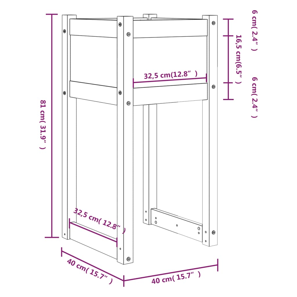 plantekasse 40x40x81 cm massivt fyrretræ grå