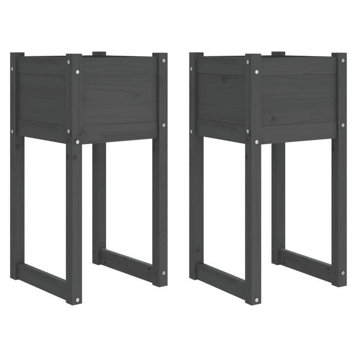 plantekasser 2 stk. 40x40x81 cm massivt fyrretræ grå
