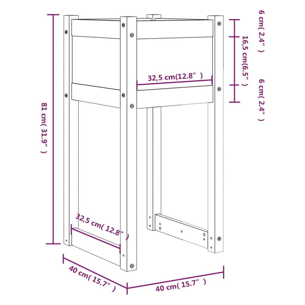 plantekasse 40x40x81 cm massivt fyrretræ gyldenbrun