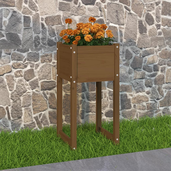plantekasse 40x40x81 cm massivt fyrretræ gyldenbrun