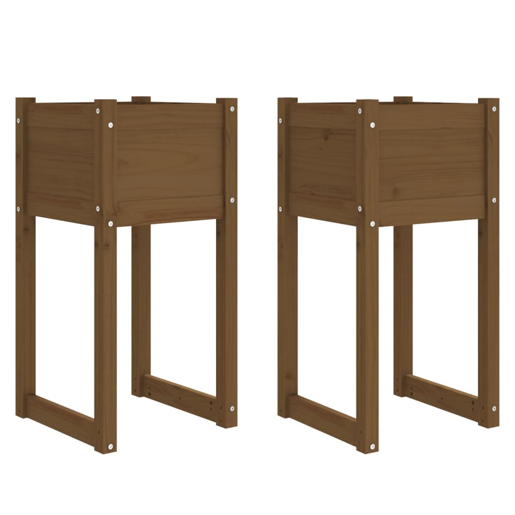 plantekasser 2 stk. 40x40x81 cm massivt fyrretræ gyldenbrun