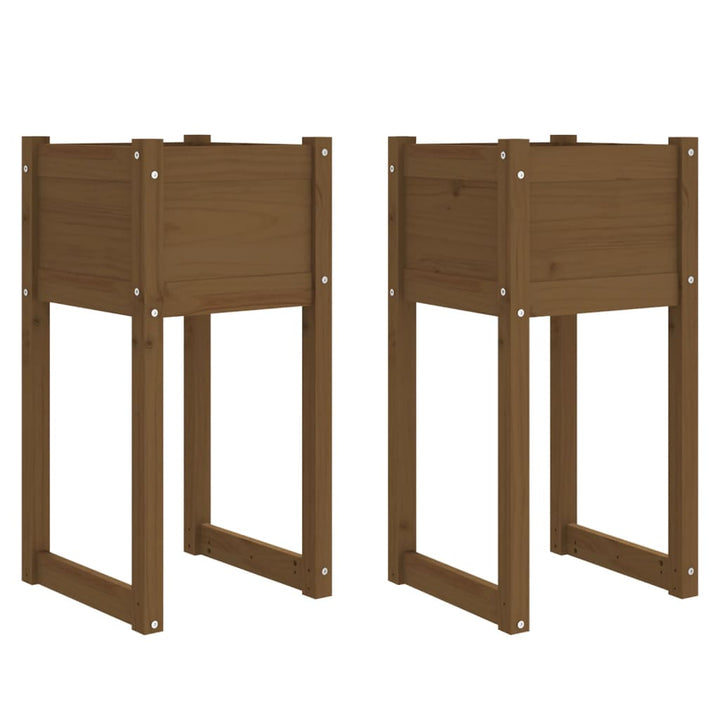 plantekasser 2 stk. 40x40x81 cm massivt fyrretræ gyldenbrun