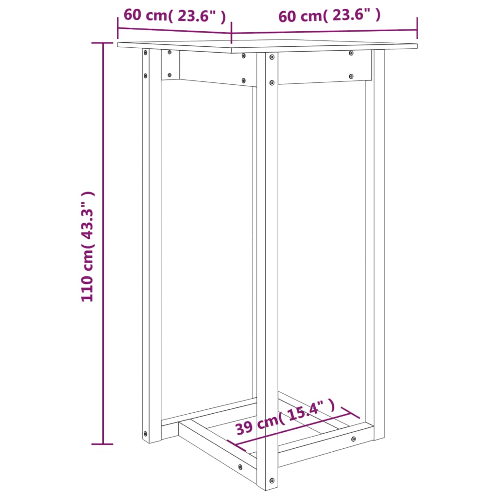 barbord 60x60x110 cm massivt fyrretræ hvid