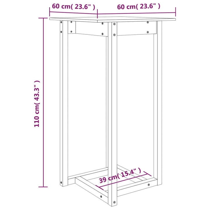 barbord 60x60x110 cm massivt fyrretræ hvid