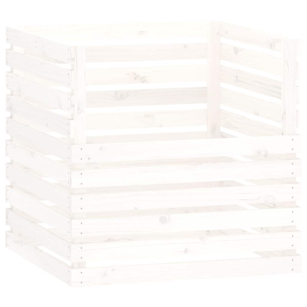kompostbeholder 80x80x78 cm massivt fyrretræ hvid