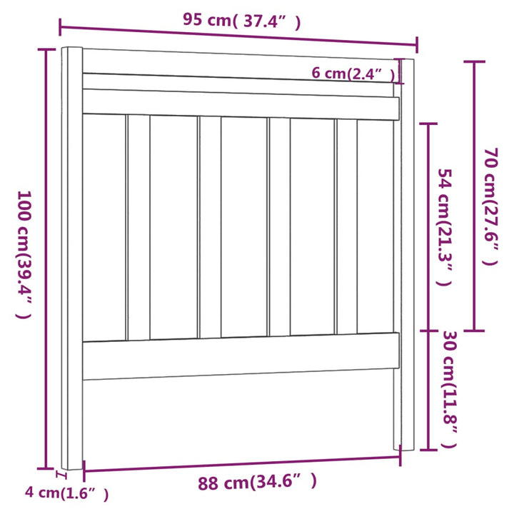 sengegavl 95x4x100 cm massivt fyrretræ hvid