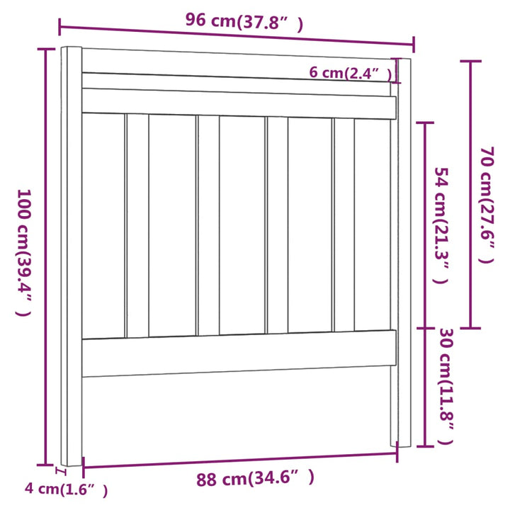 sengegavl 95x4x100 cm massivt fyrretræ sort