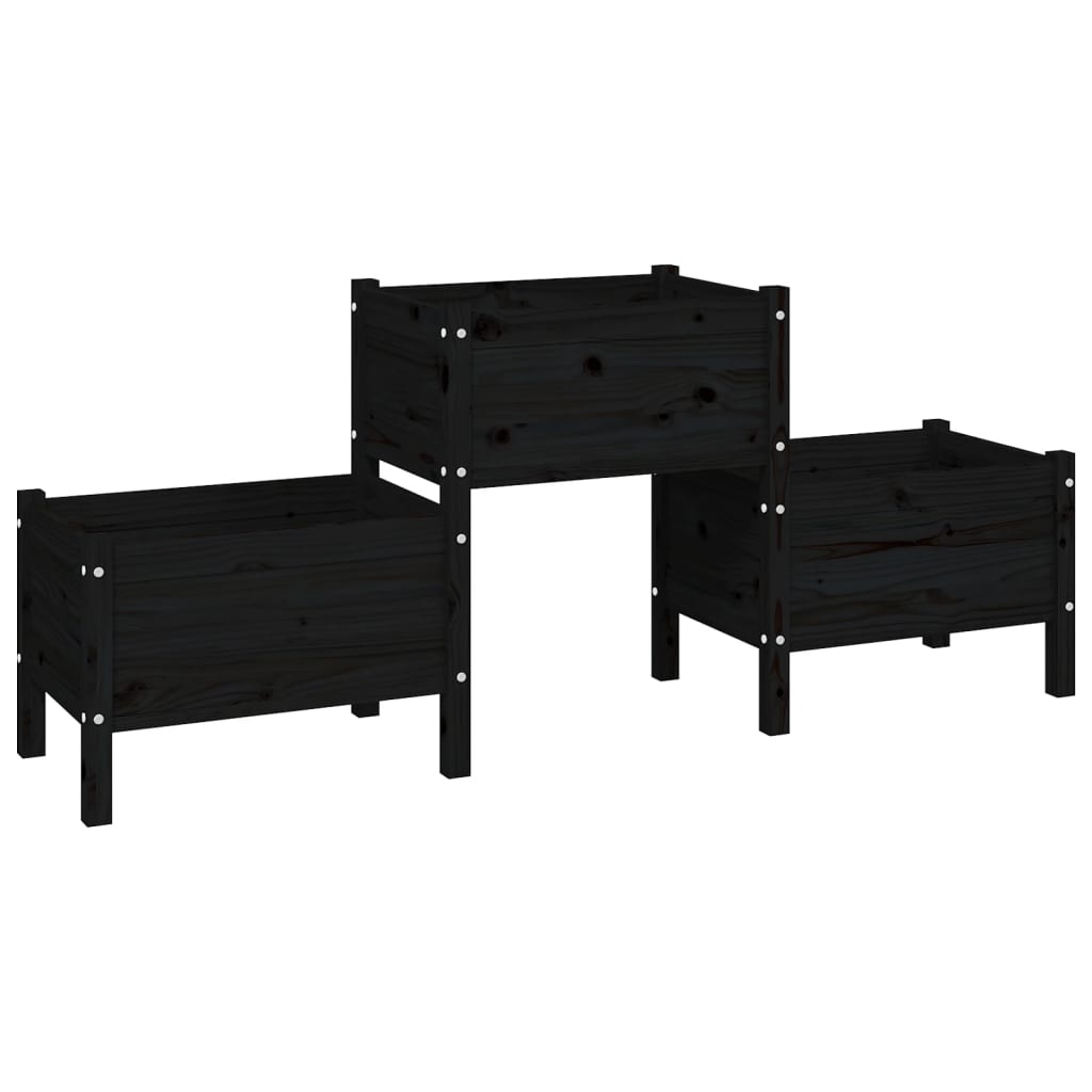plantekasse 178,5x44x75 cm massivt fyrretræ sort