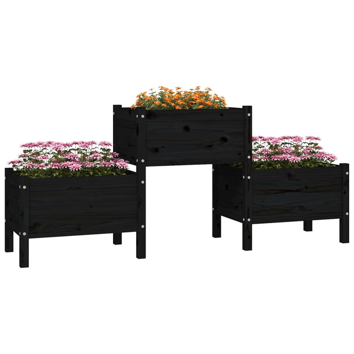 plantekasse 178,5x44x75 cm massivt fyrretræ sort