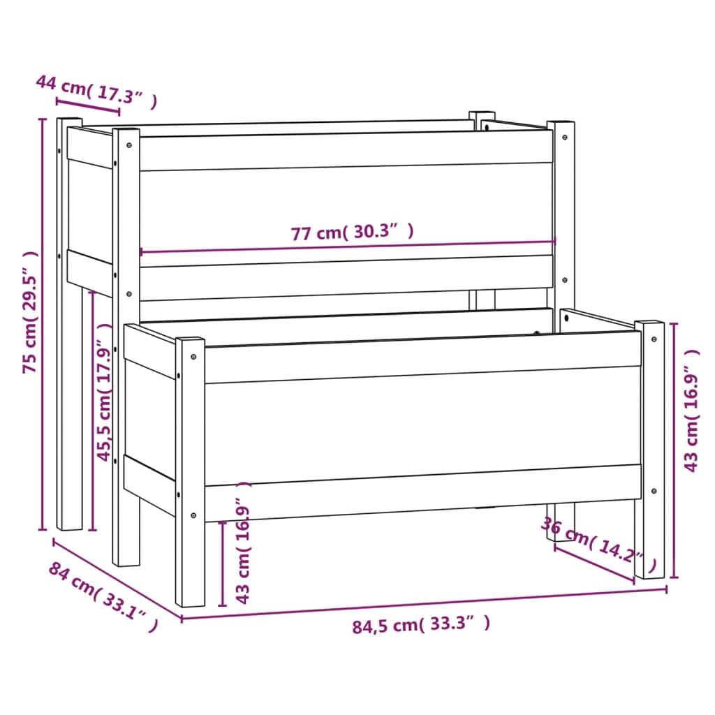 plantekasse 84,5x84x75 cm massivt fyrretræ grå