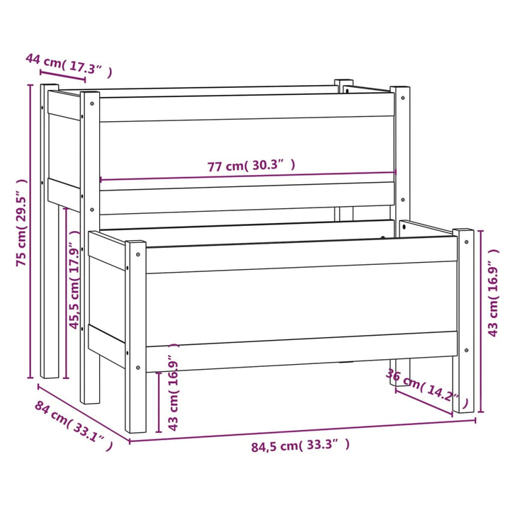 plantekasse 84,5x84x75 cm massivt fyrretræ grå
