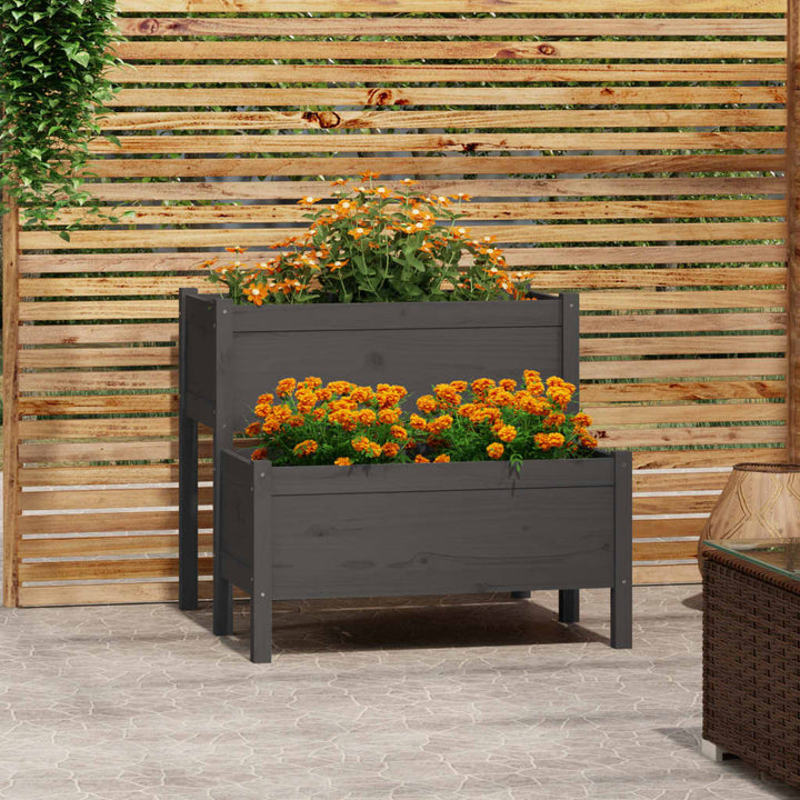 plantekasse 84,5x84x75 cm massivt fyrretræ grå