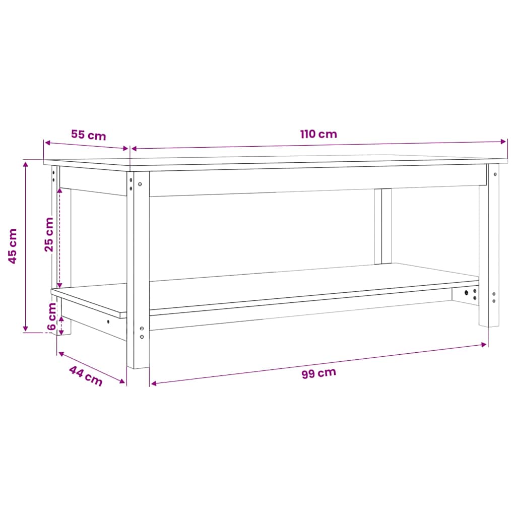 sofabord 110x55x45 cm massivt fyrretræ hvid
