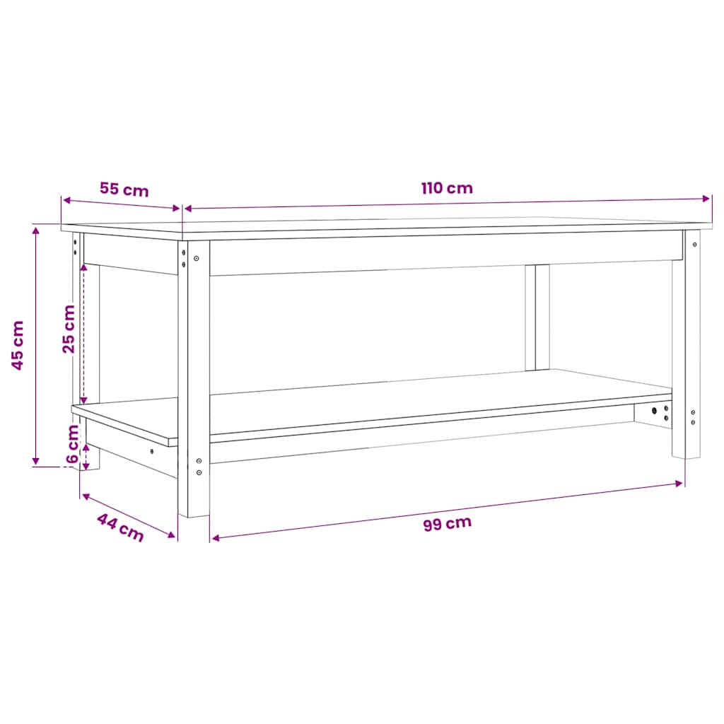 sofabord 110x55x45 cm massivt fyrretræ grå