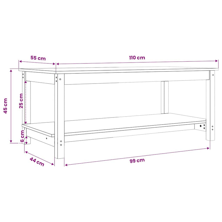 sofabord 110x55x45 cm massivt fyrretræ grå