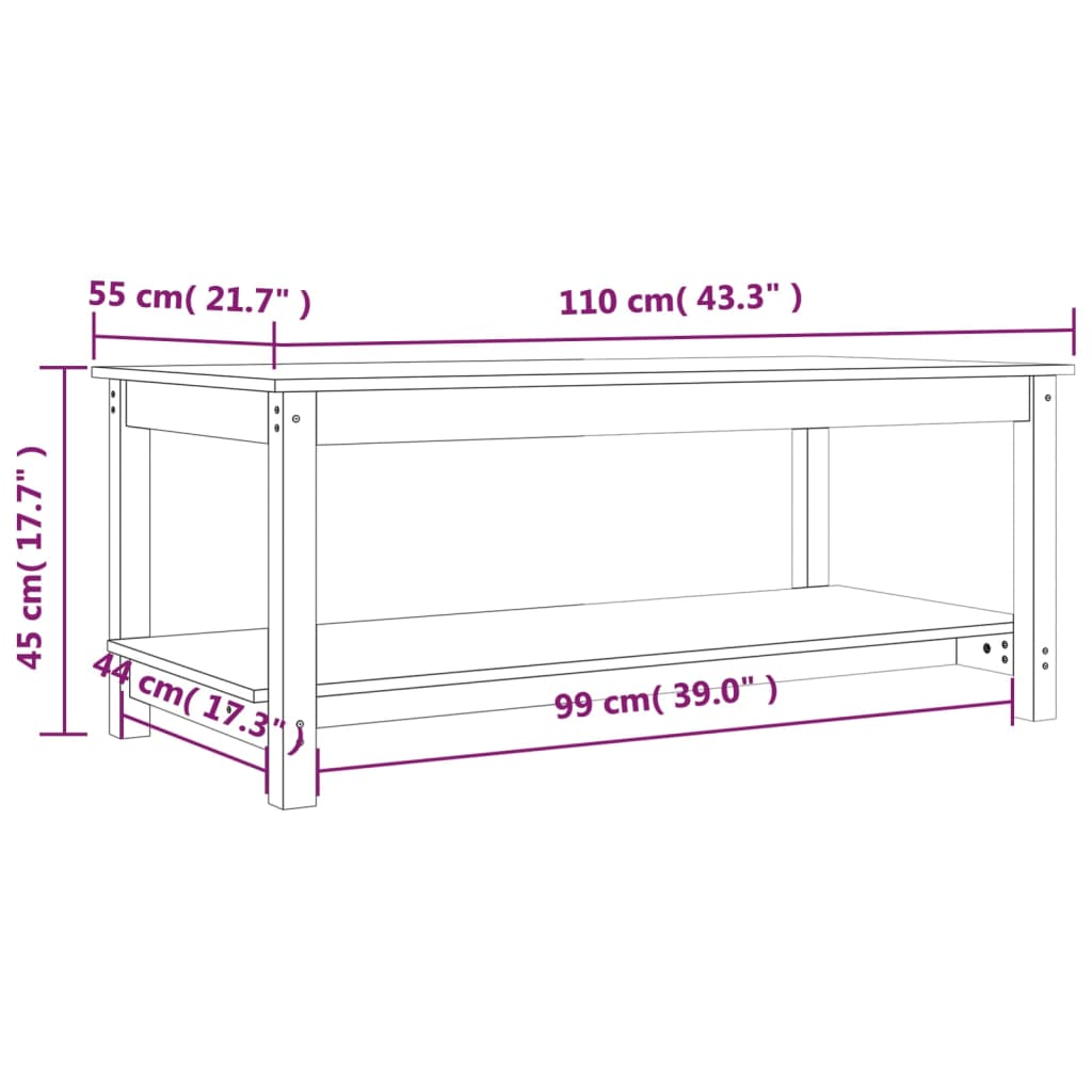 sofabord 110x55x45 cm massivt fyrretræ gyldenbrun