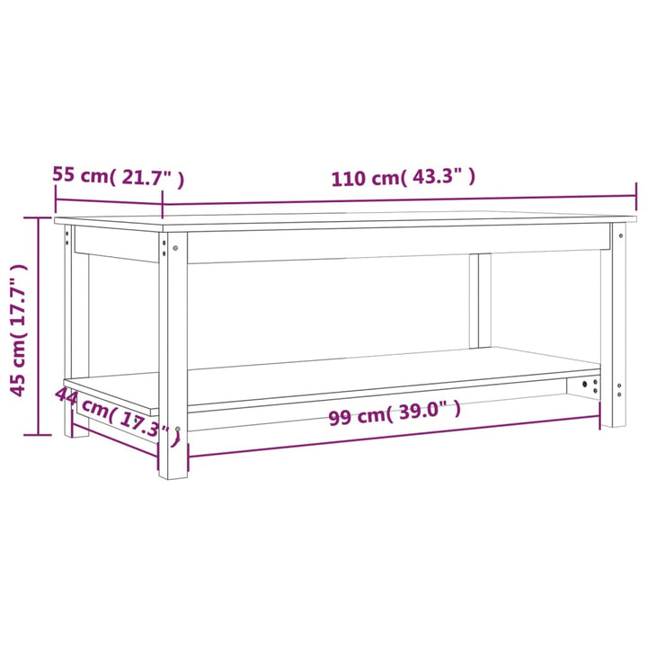 sofabord 110x55x45 cm massivt fyrretræ gyldenbrun