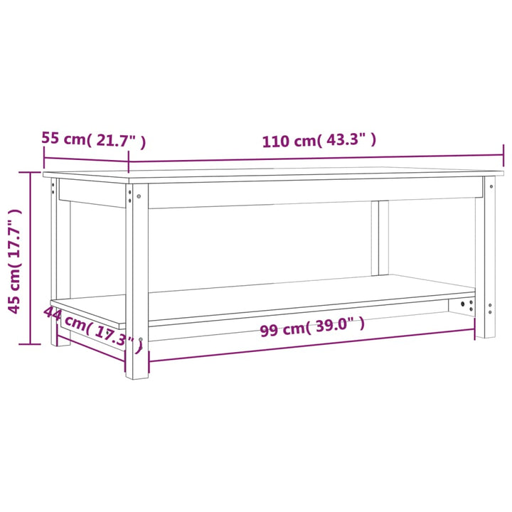 sofabord 110x55x45 cm massivt fyrretræ sort