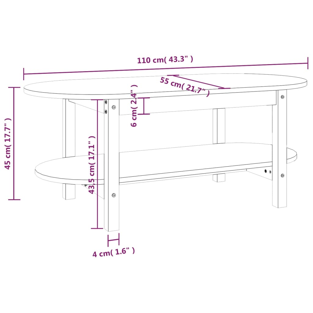 sofabord 110x55x45 cm massivt fyrretræ grå