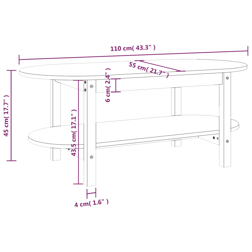 sofabord 110x55x45 cm massivt fyrretræ gyldenbrun