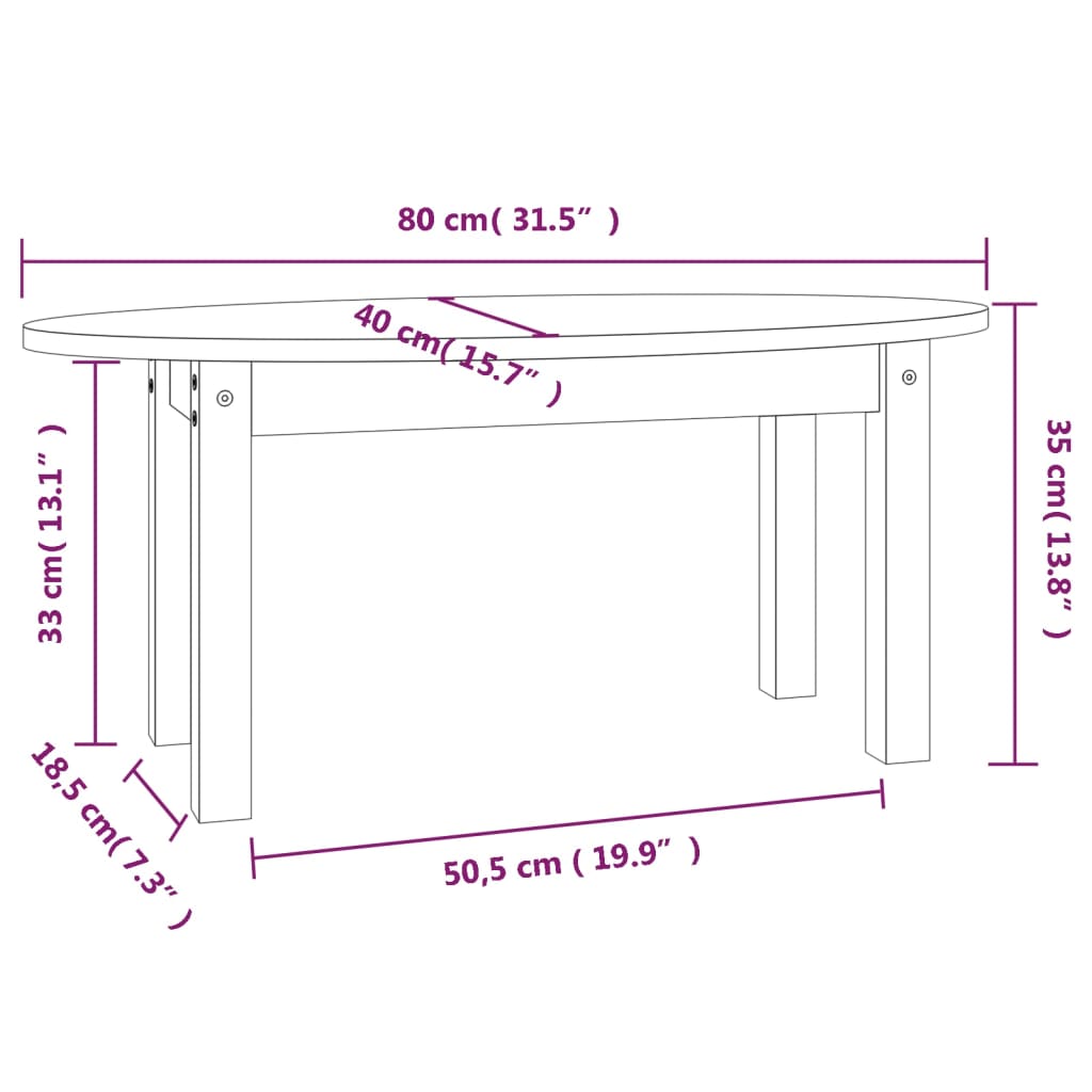 sofabord 80x40x35 cm massivt fyrretræ hvid