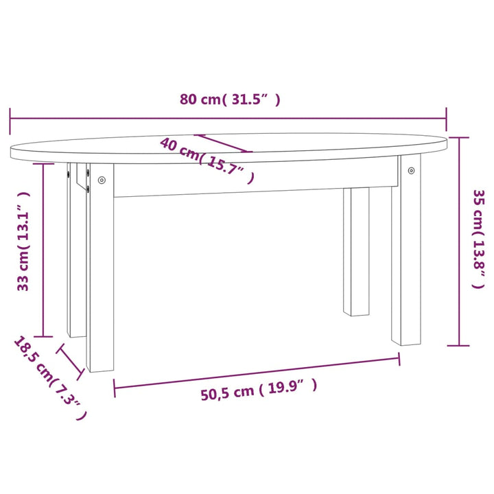 sofabord 80x40x35 cm massivt fyrretræ hvid