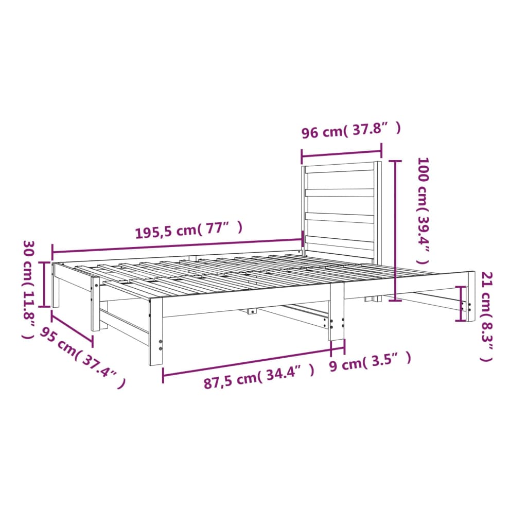 daybed med udtræk 2x(90x190) cm massivt fyrretræ