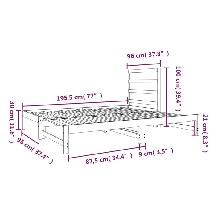 daybed med udtræk 2x(90x190) cm massivt fyrretræ hvid