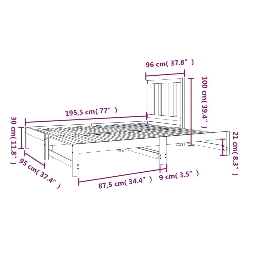 daybed med udtræk 2x(90x190) cm massivt fyrretræ
