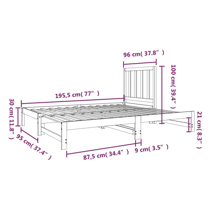 daybed med udtræk 2x(90x190) cm massivt fyrretræ hvid