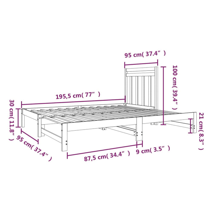 daybed med udtræk 2x(90x190) cm massivt fyrretræ