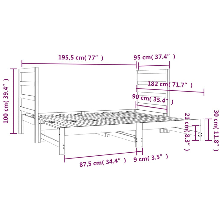 daybed med udtræk 2x(90x190) cm massivt fyrretræ