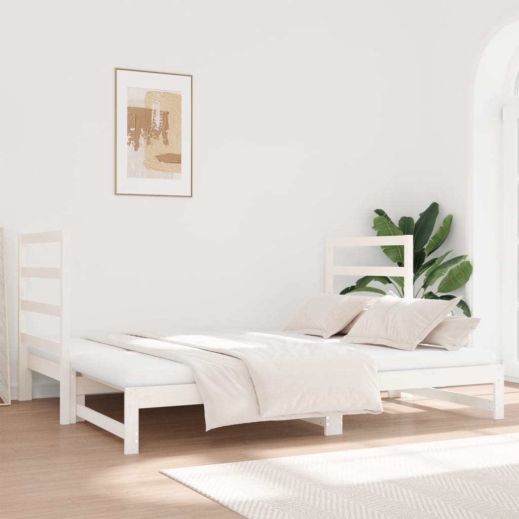 daybed med udtræk 2x(90x190) cm massivt fyrretræ hvid
