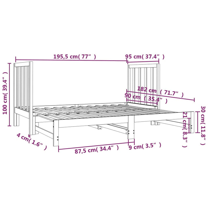 daybed med udtræk 2x(90x190) cm massivt fyrretræ