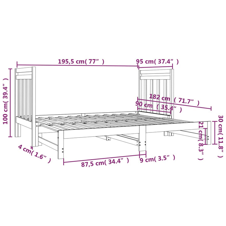 daybed med udtræk 2x(90x190) cm massivt fyrretræ