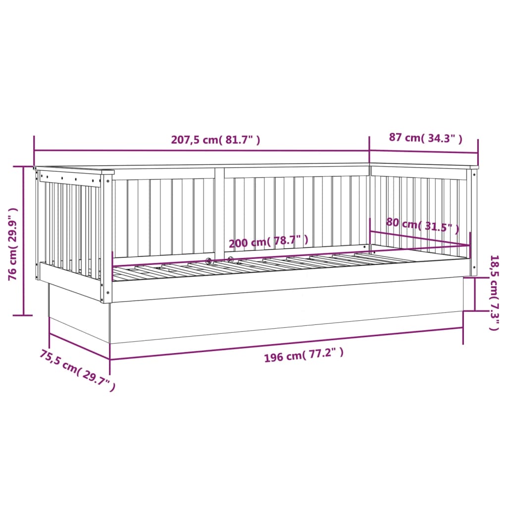 daybed 80x200 cm massivt fyrretræ grå
