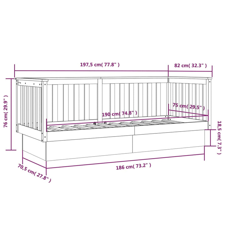 daybed 75x190 cm massivt fyrretræ grå